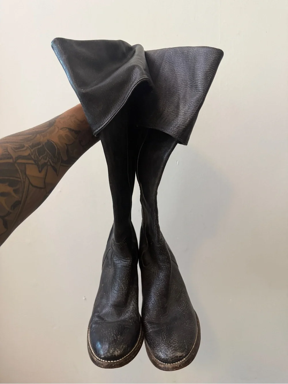 Frye Black Fold-Over Over-the-Knee Leather Boots